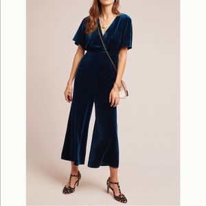 Anthropologie blue velvet jumpsuit xs